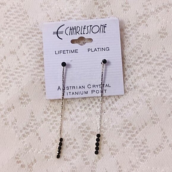 NEW Silver Plated Black Onyx Crystal Long Drop Dangle Earrings Jewelry Gifts - Picture 2 of 8